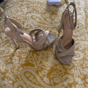 Gianni Bini Rose Gold Glitter Crisscross Ankle Strap Platform Heels